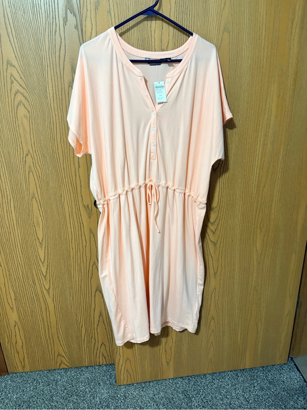 Light Peach Drawstring Henley Dress